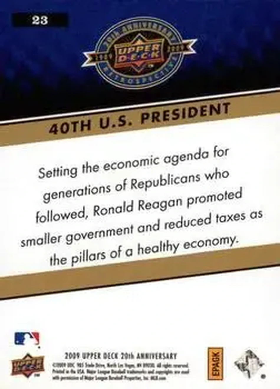 2009 Upper Deck 20th Anniversary #23 - 40th U.S. President - Back