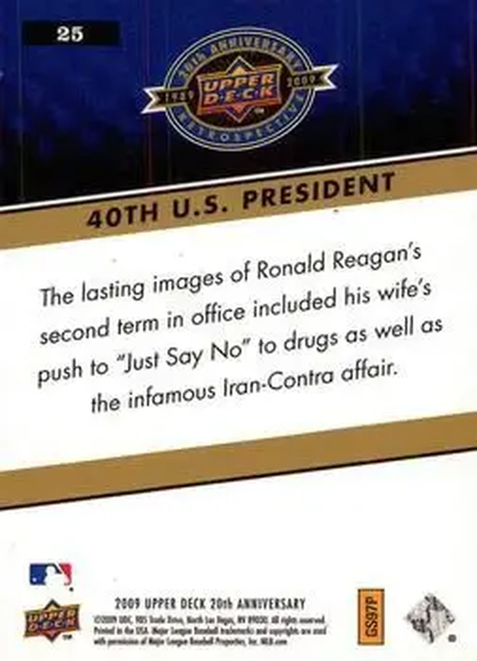 2009 Upper Deck 20th Anniversary #25 - 40th U.S. President - Back