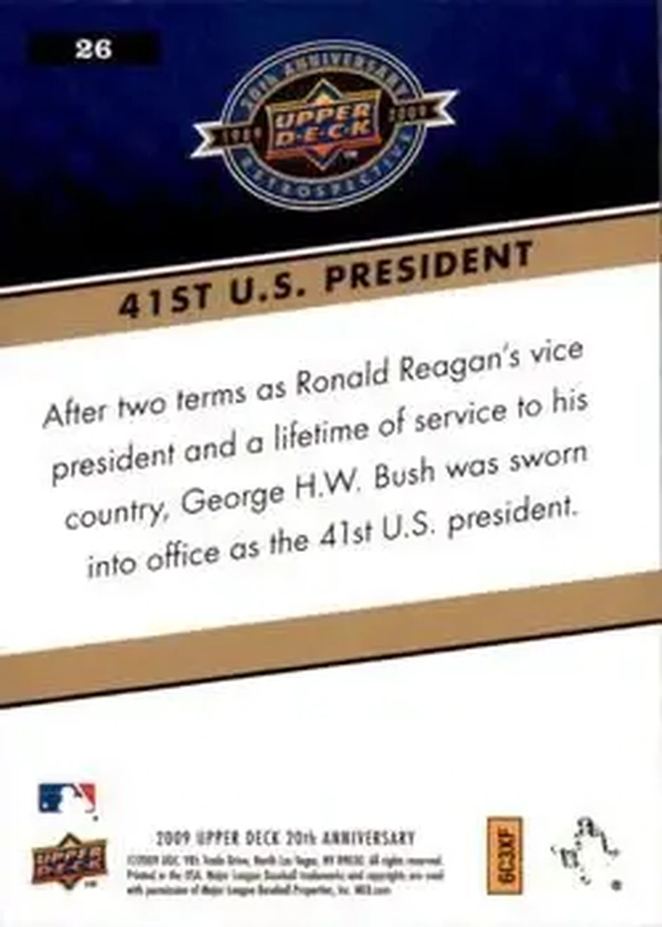 2009 Upper Deck 20th Anniversary #26 - 41st U.S. President - Back