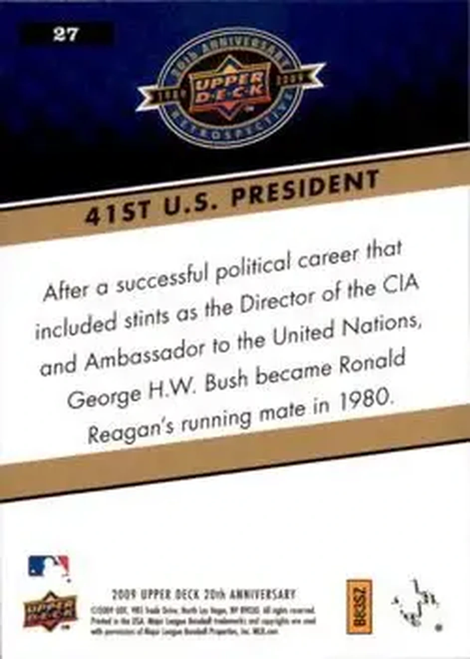2009 Upper Deck 20th Anniversary #27 - 41st U.S. President - Back