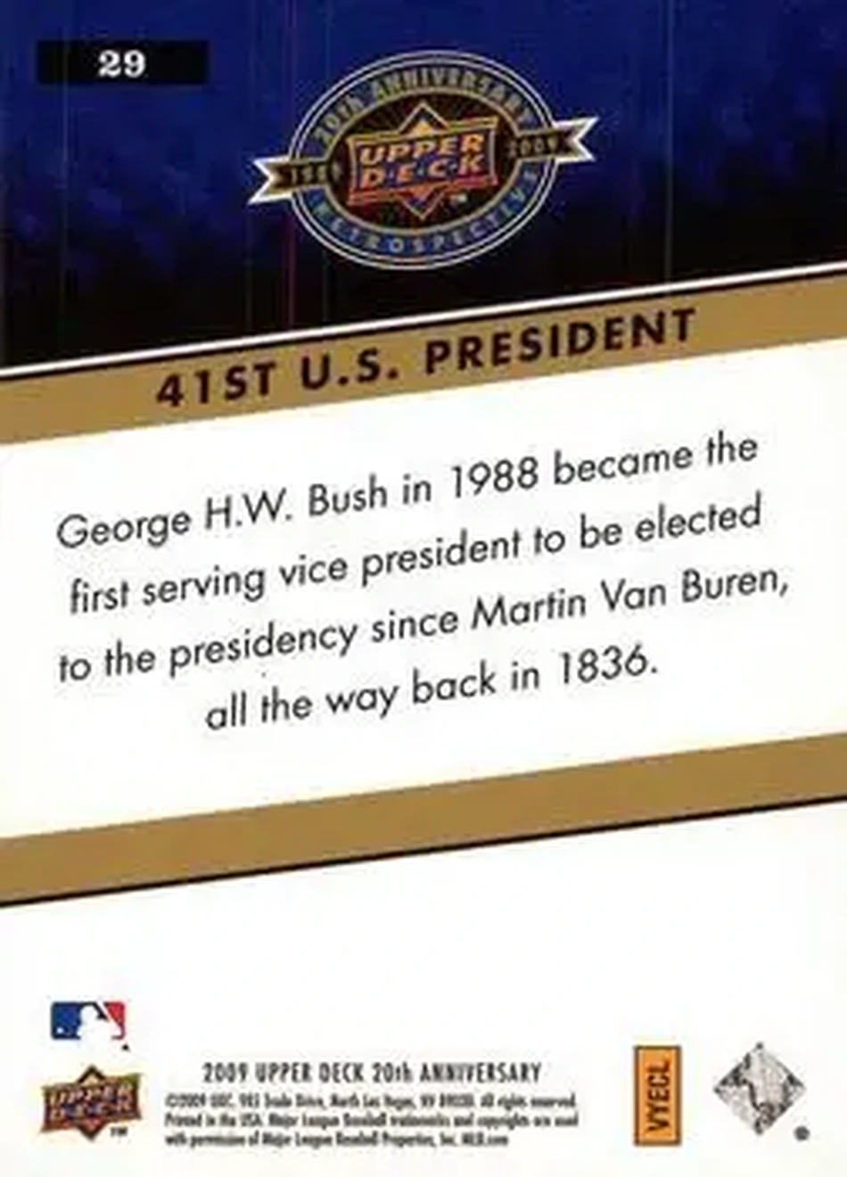 2009 Upper Deck 20th Anniversary #29 - 41st U.S. President - Back