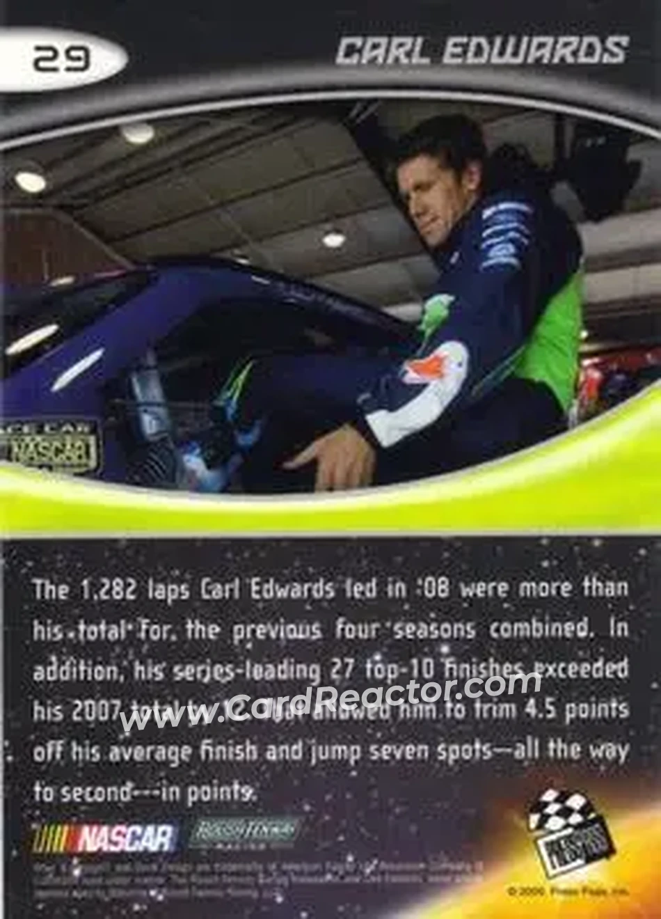 2009 Press Pass Eclipse #29 - Carl Edwards - Roush Fenway Racing - Back