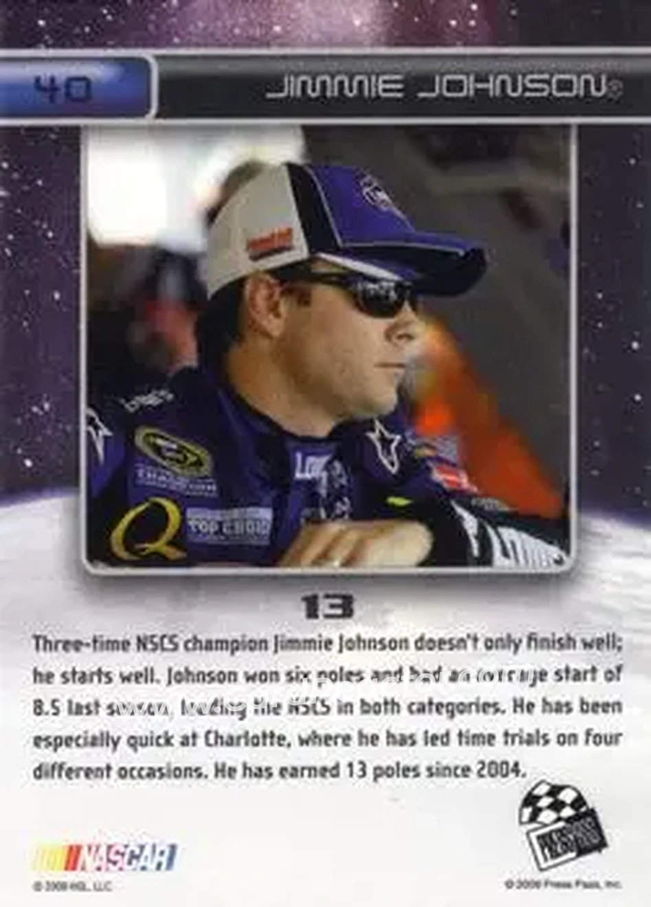 2009 Press Pass Eclipse #40 - Jimmie Johnson - Hendrick Motorsports - Back