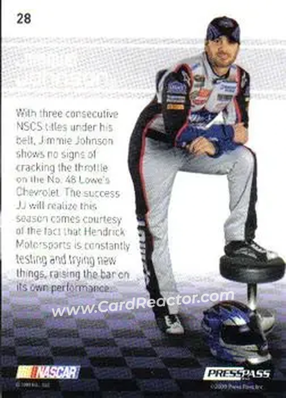 2009 Press Pass Premium #28 - Jimmie Johnson - Hendrick Motorsports - Back
