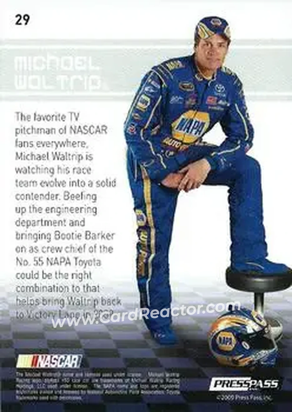 2009 Press Pass Premium #29 - Michael Waltrip - Michael Waltrip Racing - Back