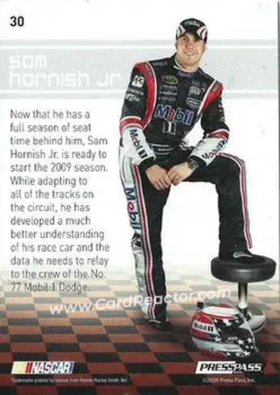 2009 Press Pass Premium #30 - Sam Hornish Jr. - Penske Racing South - Back