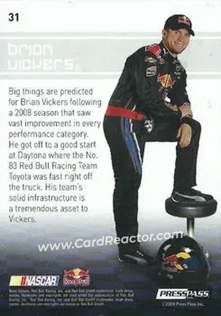 2009 Press Pass Premium #31 - Brian Vickers - Red Bull Racing Team - Back