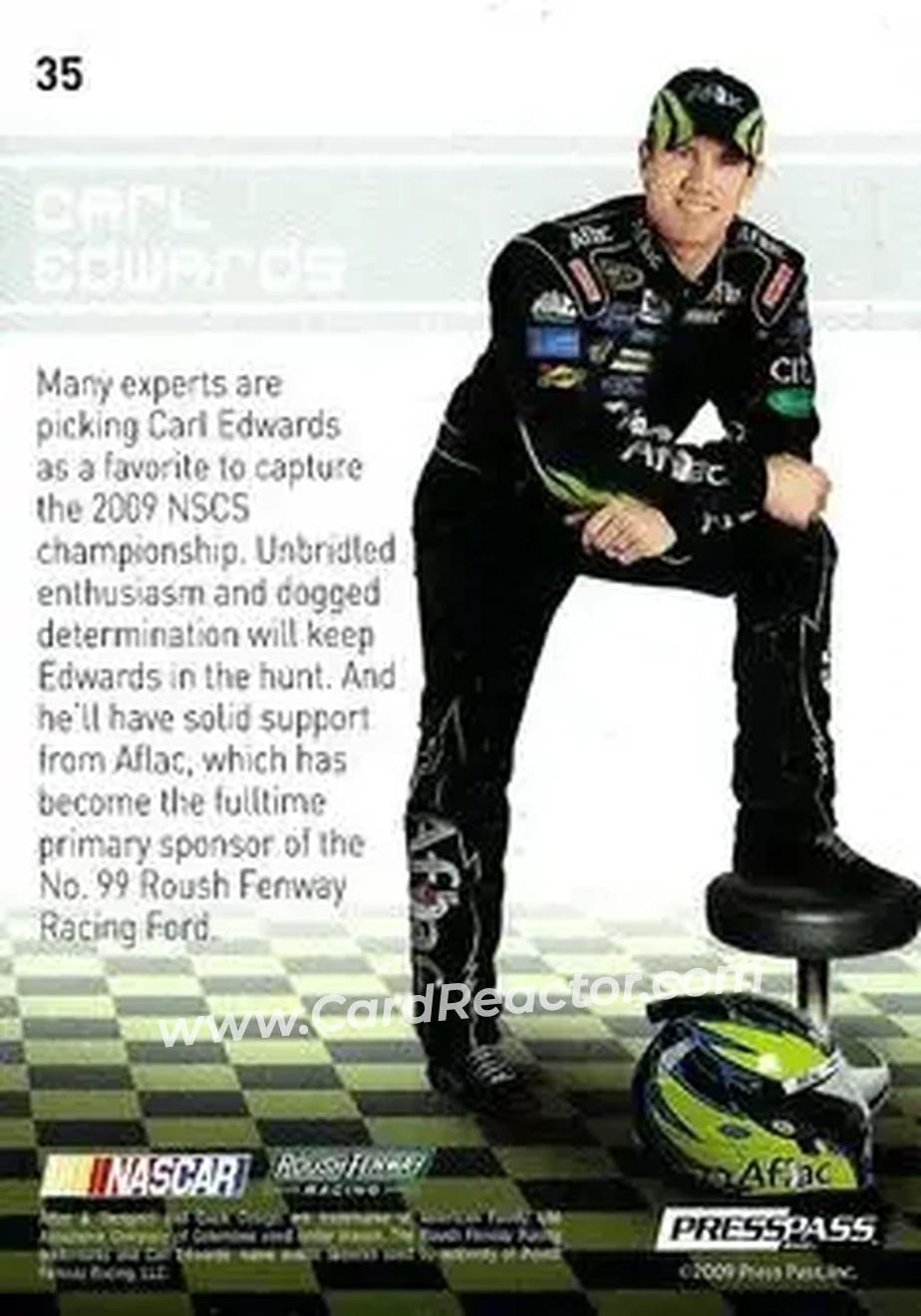 2009 Press Pass Premium #35 - Carl Edwards - Roush Fenway Racing - Back