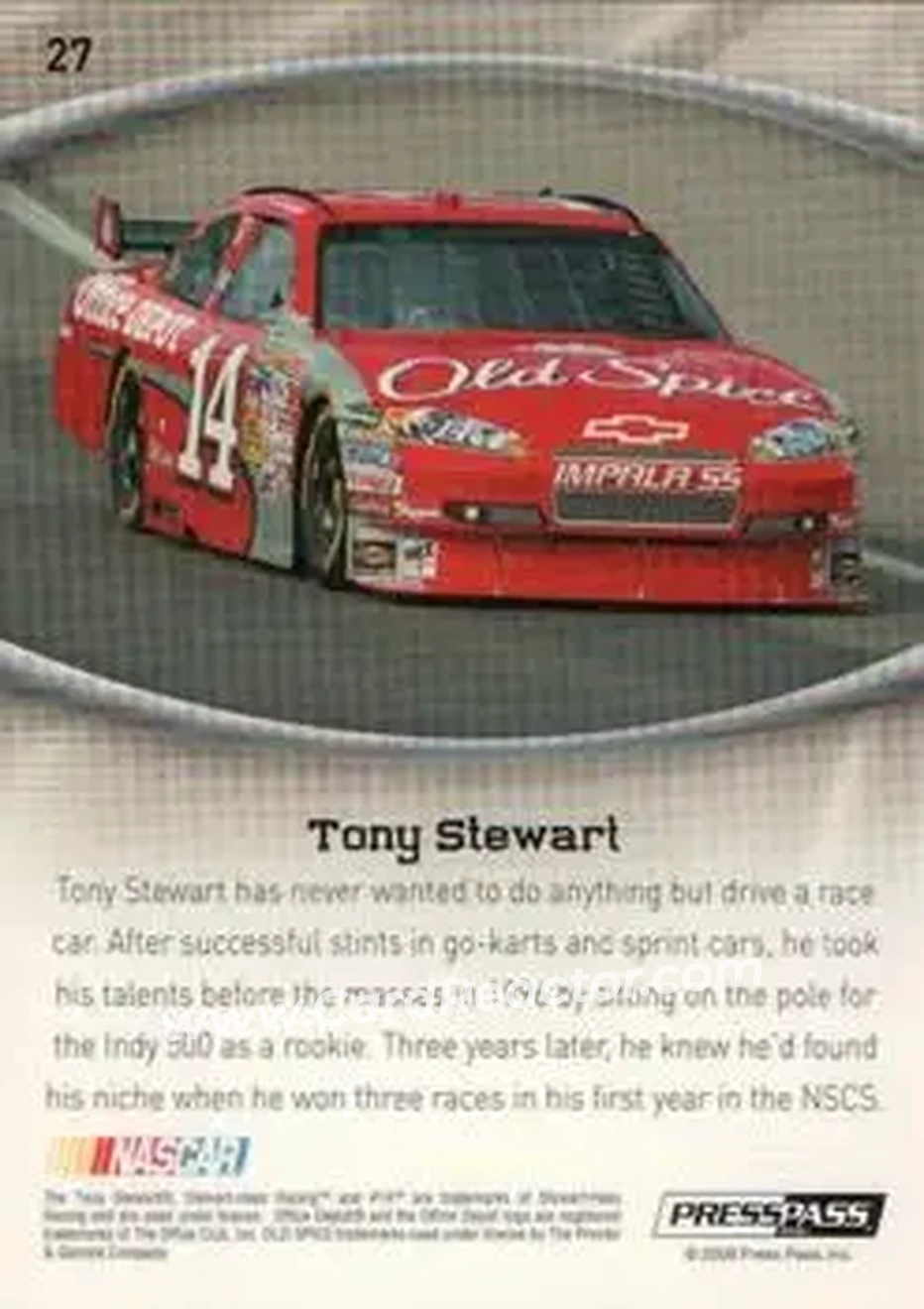 2009 Press Pass Showcase #27 - Tony Stewart - Stewart-Haas Racing - Back