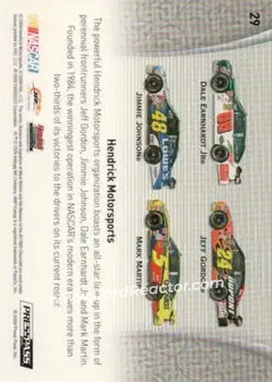 2009 Press Pass Showcase #29 - Hendrick Motorsports - Hendrick Motorsports - Back