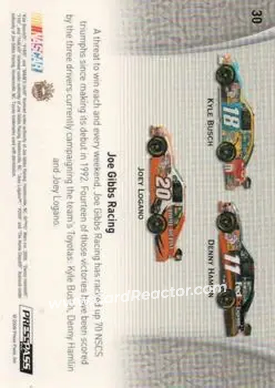 2009 Press Pass Showcase #30 - Joe Gibbs Racing - Joe Gibbs Racing - Back