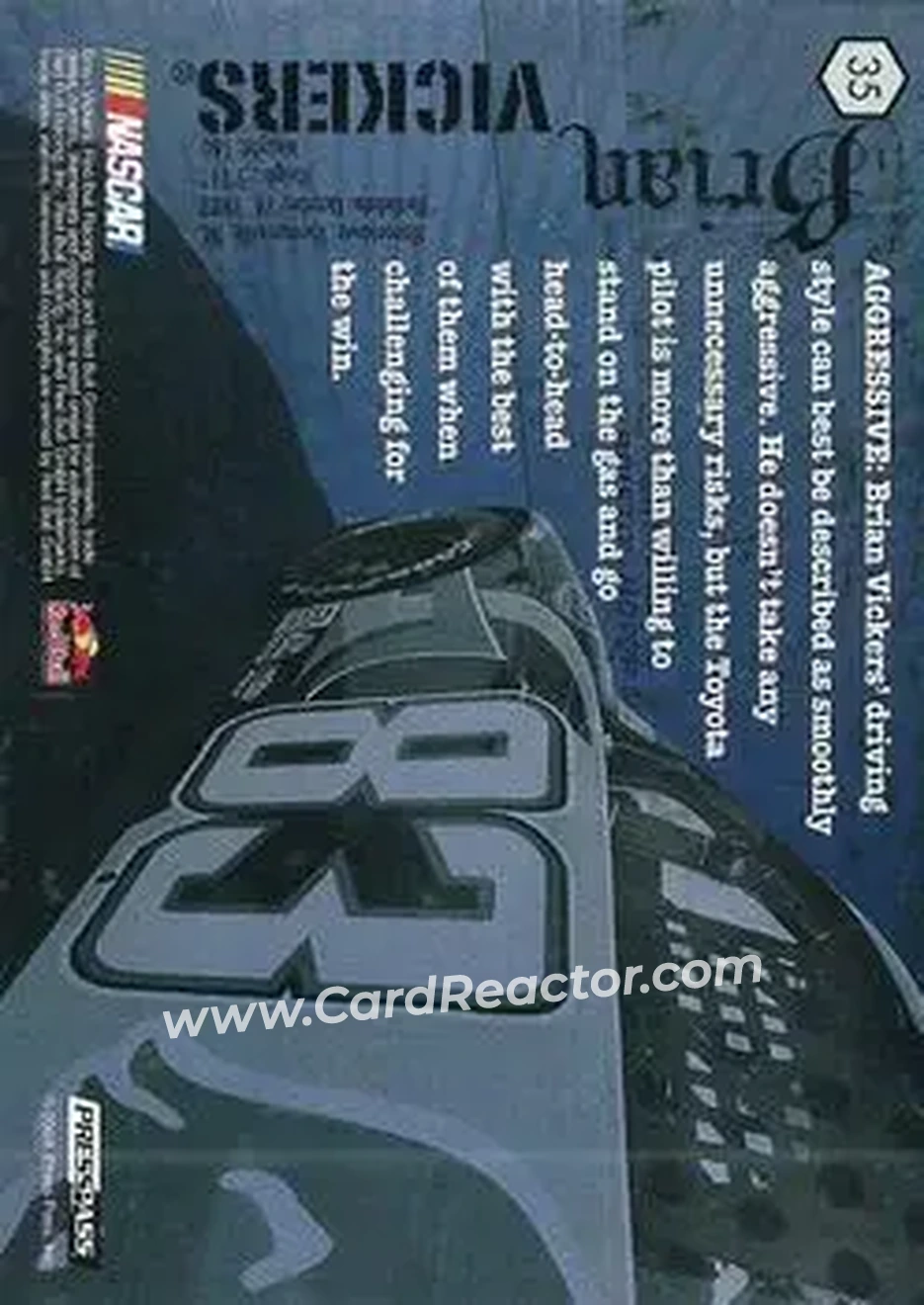 2009 Press Pass VIP #35 - Brian Vickers - Red Bull Racing Team - Back