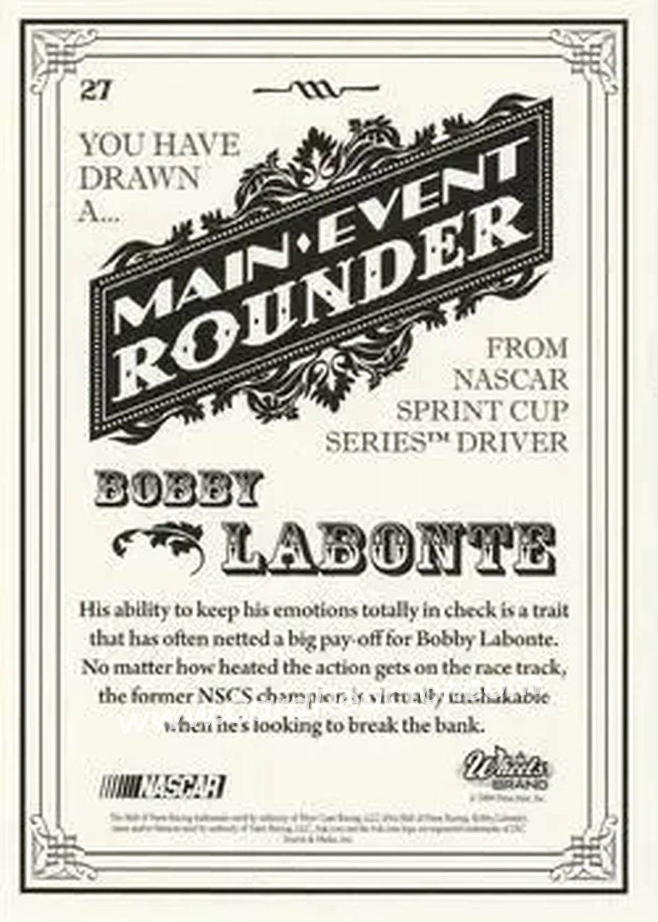 2009 Wheels Main Event #27 - Bobby Labonte - Hall of Fame Racing - Back