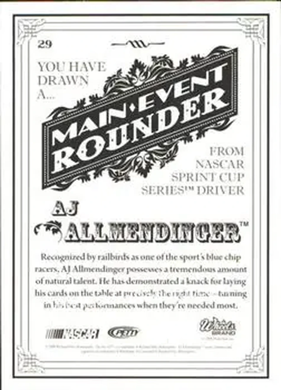 2009 Wheels Main Event #29 - AJ Allmendinger - Richard Petty Motorsports - Back