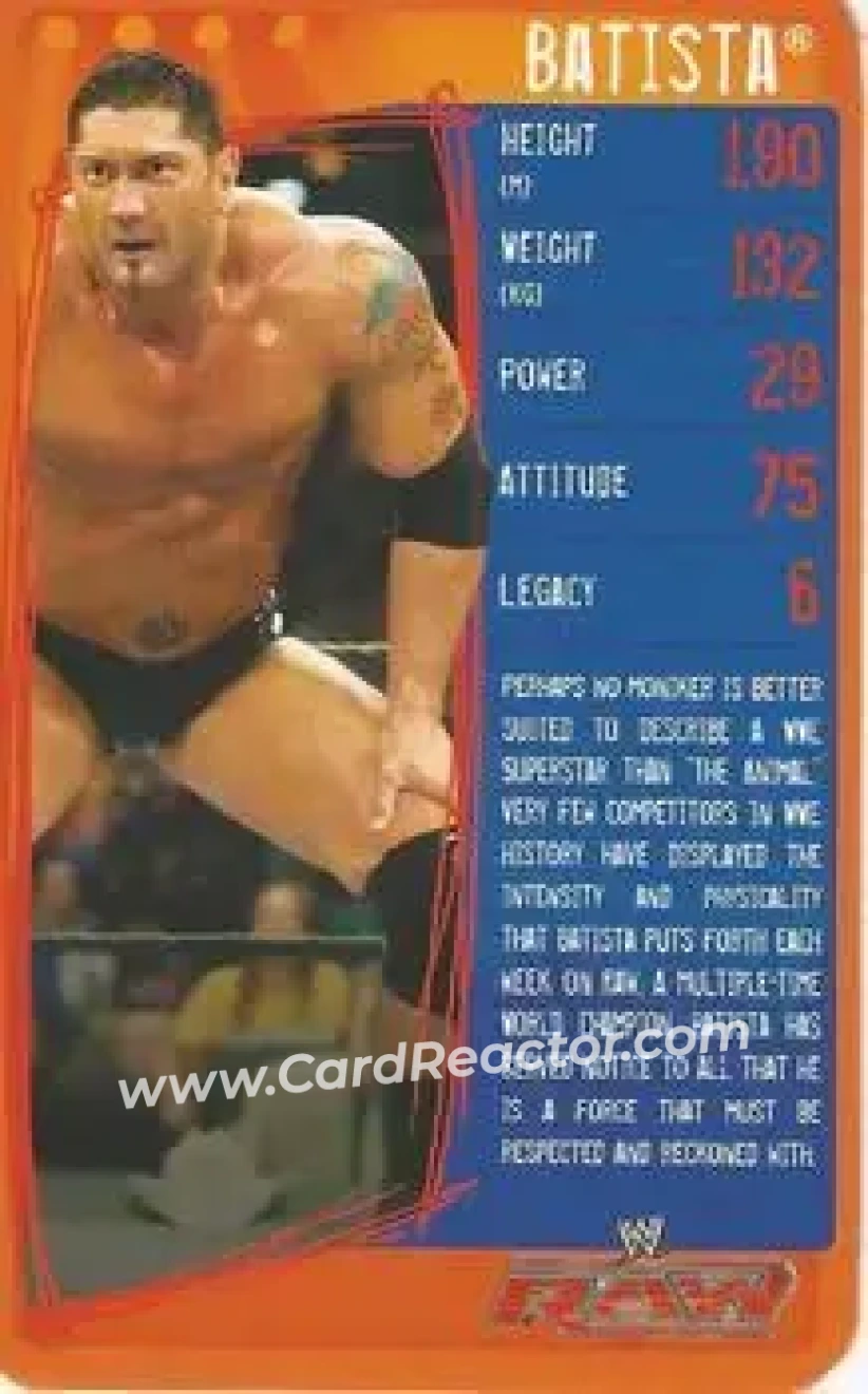 2009 Top Trumps Specials WWE 3D (U.K.) #NNO - Batista - Front 2009 Top Trumps Specials WWE 3D (U.K.) #NNO - Batista - Front