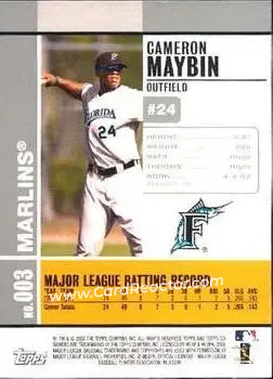 2008 Topps Co-Signers #003 - Cameron Maybin - Florida Marlins - Back