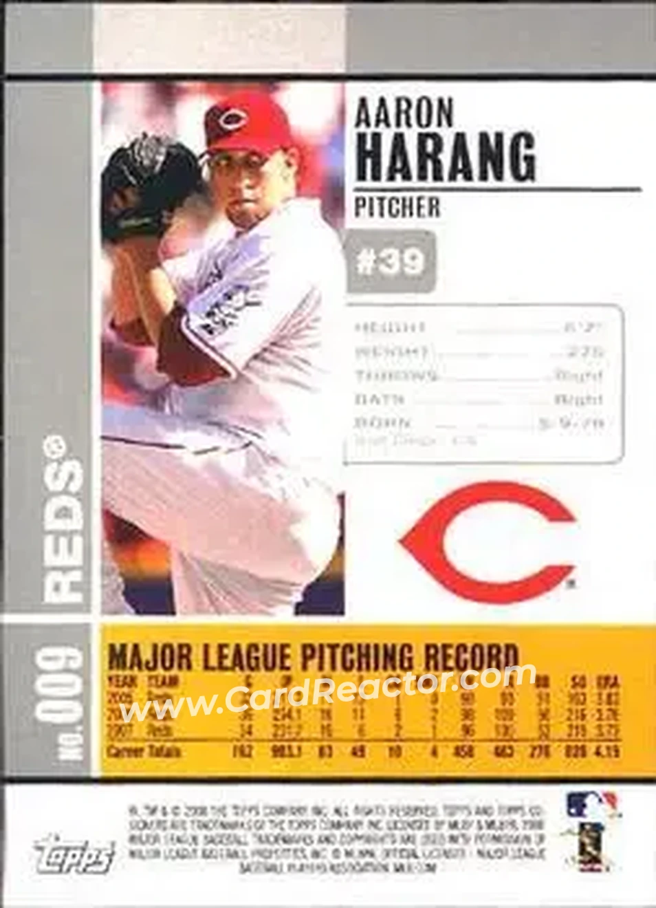 2008 Topps Co-Signers #009 - Aaron Harang - Cincinnati Reds - Back 2008 Topps Co-Signers #009 - Aaron Harang - Cincinnati Reds - Back