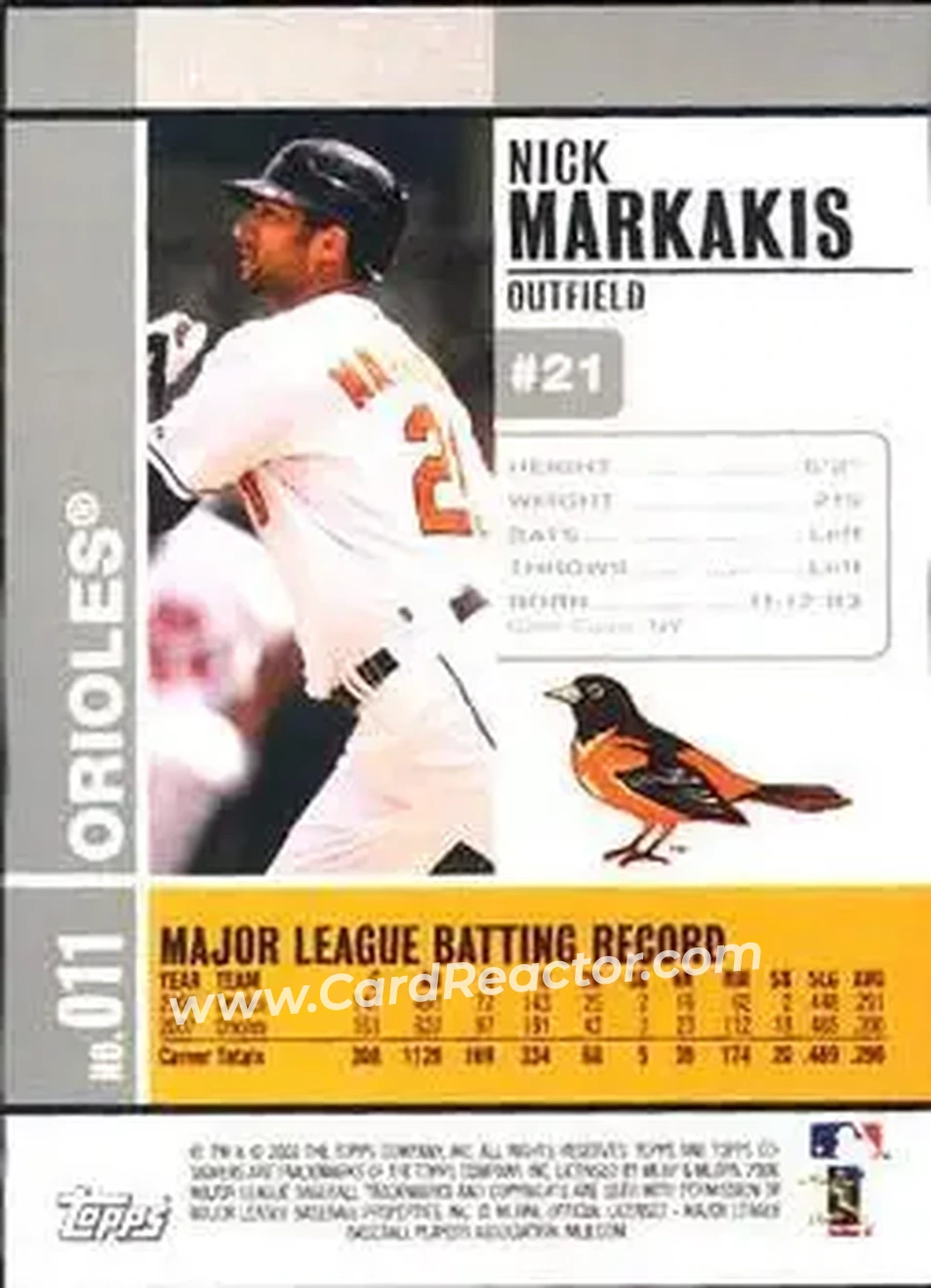 2008 Topps Co-Signers #011 - Nick Markakis - Baltimore Orioles - Back 2008 Topps Co-Signers #011 - Nick Markakis - Baltimore Orioles - Back