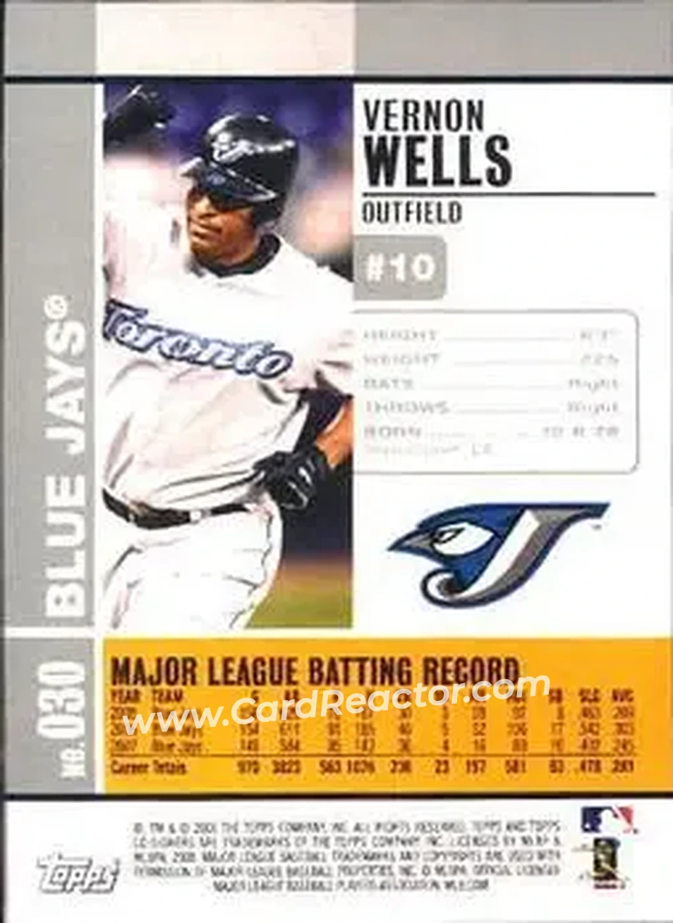 2008 Topps Co-Signers #030 - Vernon Wells - Toronto Blue Jays - Back 2008 Topps Co-Signers #030 - Vernon Wells - Toronto Blue Jays - Back