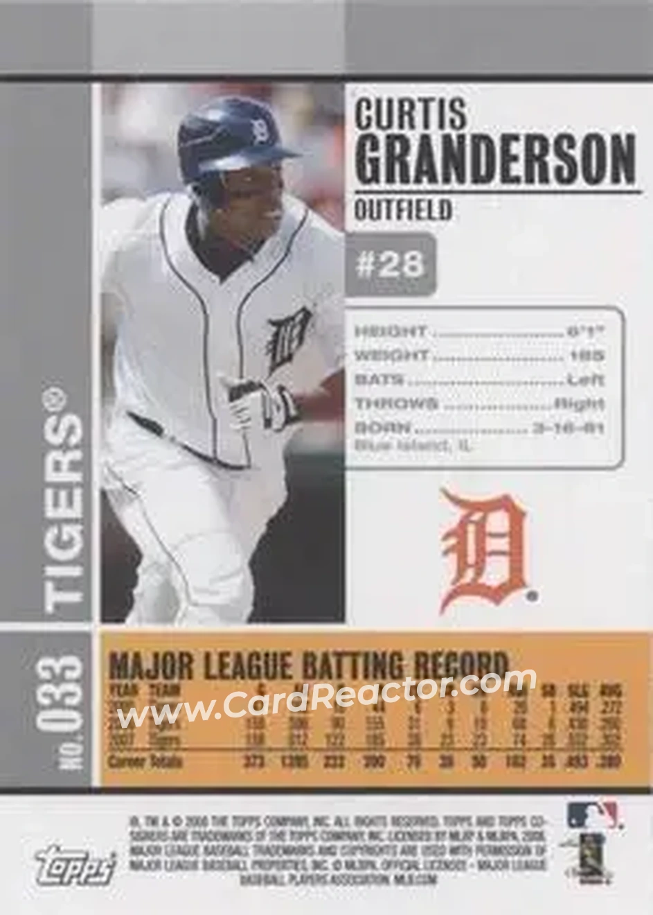 2008 Topps Co-Signers #033 - Curtis Granderson - Detroit Tigers - Back 2008 Topps Co-Signers #033 - Curtis Granderson - Detroit Tigers - Back