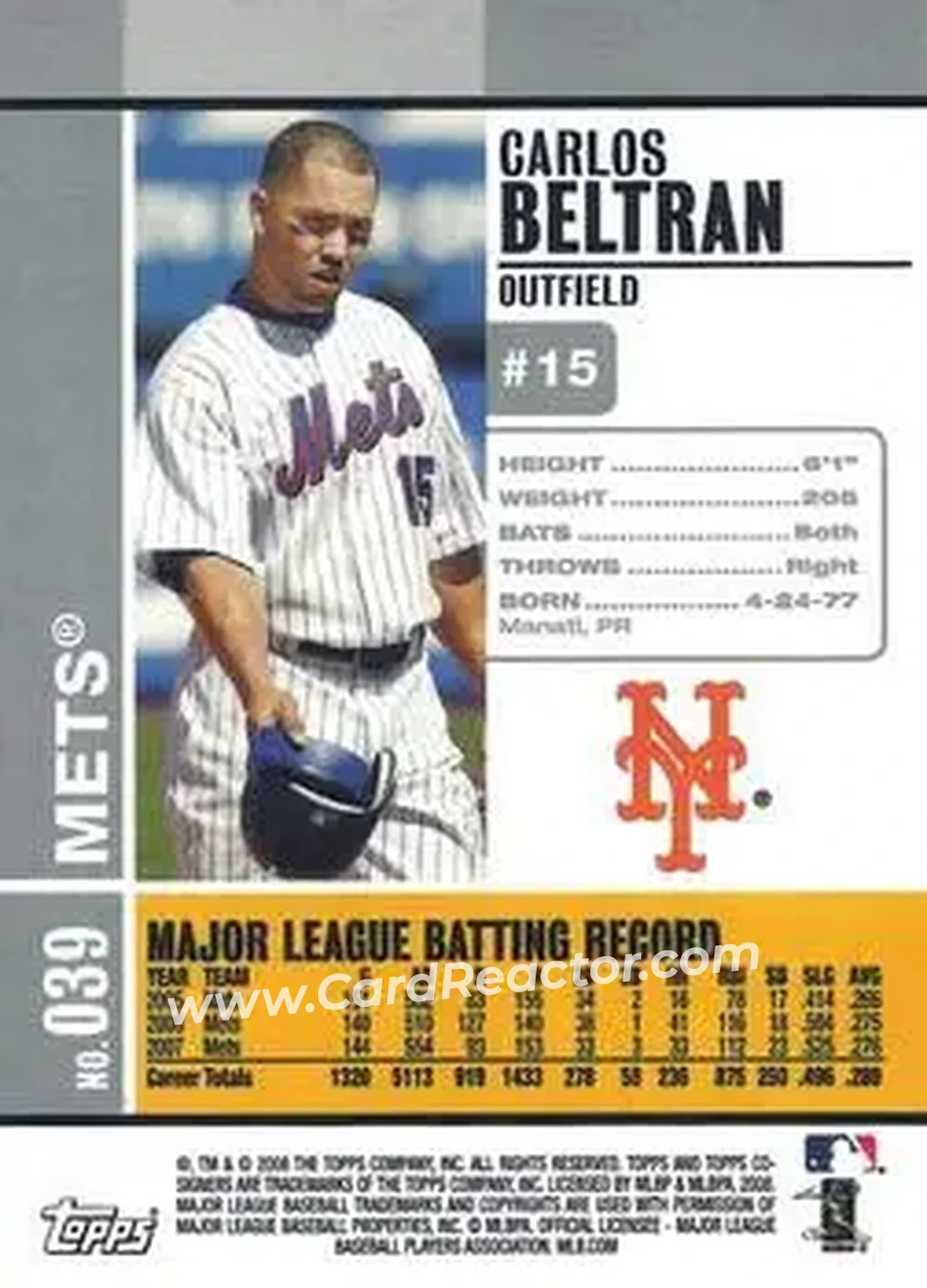 2008 Topps Co-Signers #039 - Carlos Beltran - New York Mets - Back 2008 Topps Co-Signers #039 - Carlos Beltran - New York Mets - Back