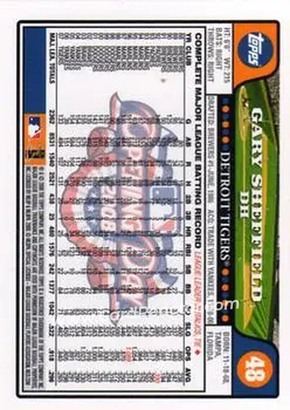 2008 Topps Opening Day #48 - Gary Sheffield - Detroit Tigers - Back