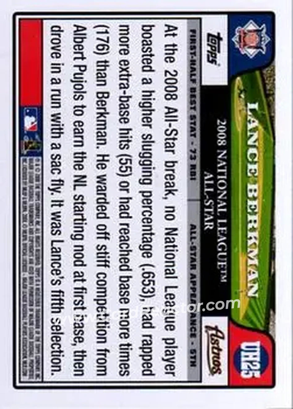2008 Topps Updates & Highlights #UH25 - Lance Berkman - Houston Astros - Back 2008 Topps Updates & Highlights #UH25 - Lance Berkman - Houston Astros - Back
