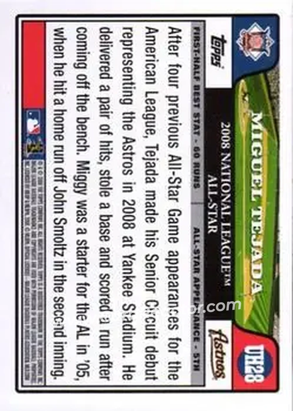 2008 Topps Updates & Highlights #UH28 - Miguel Tejada - Houston Astros - Back 2008 Topps Updates & Highlights #UH28 - Miguel Tejada - Houston Astros - Back