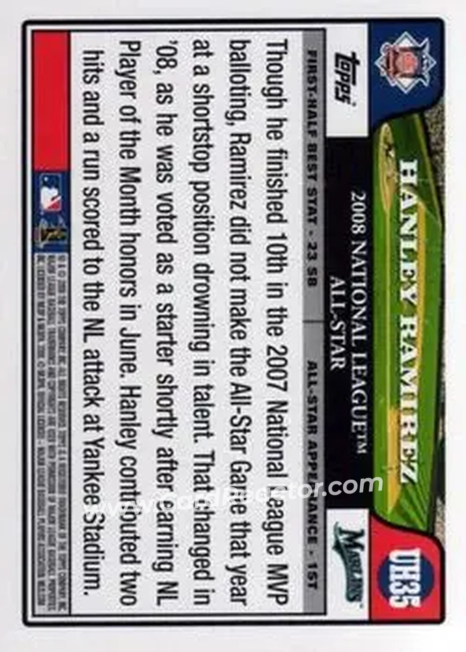 2008 Topps Updates & Highlights #UH35 - Hanley Ramirez - Florida Marlins - Back 2008 Topps Updates & Highlights #UH35 - Hanley Ramirez - Florida Marlins - Back
