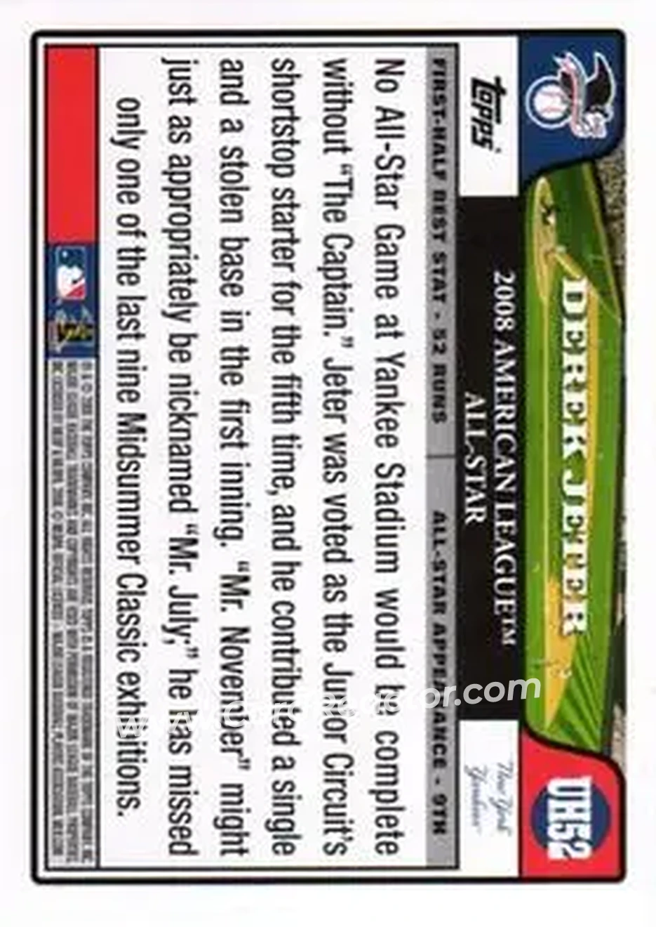 2008 Topps Updates & Highlights #UH52 - Derek Jeter - New York Yankees - Back 2008 Topps Updates & Highlights #UH52 - Derek Jeter - New York Yankees - Back