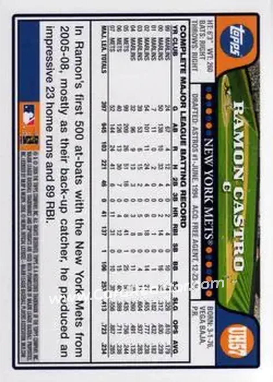 2008 Topps Updates & Highlights #UH57 - Ramon Castro - New York Mets - Back 2008 Topps Updates & Highlights #UH57 - Ramon Castro - New York Mets - Back