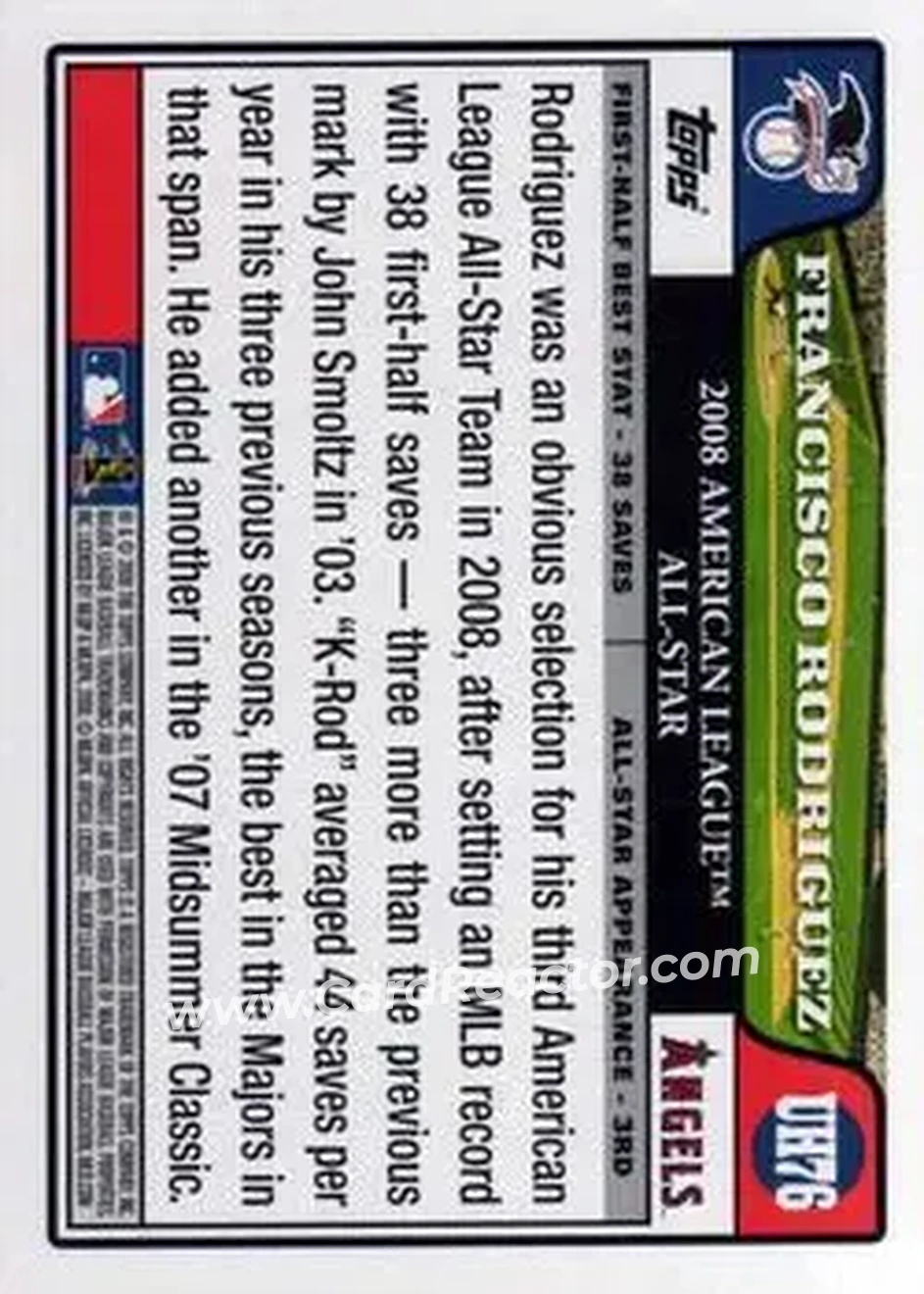 2008 Topps Updates & Highlights #UH76 - Francisco Rodriguez - Los Angeles Angels - Back 2008 Topps Updates & Highlights #UH76 - Francisco Rodriguez - Los Angeles Angels - Back