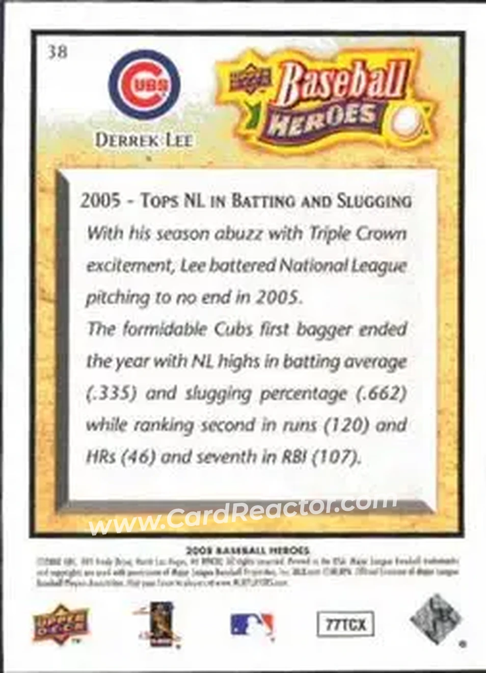 2008 Upper Deck Baseball Heroes #38 - Derrek Lee - Chicago Cubs - Back 2008 Upper Deck Baseball Heroes #38 - Derrek Lee - Chicago Cubs - Back
