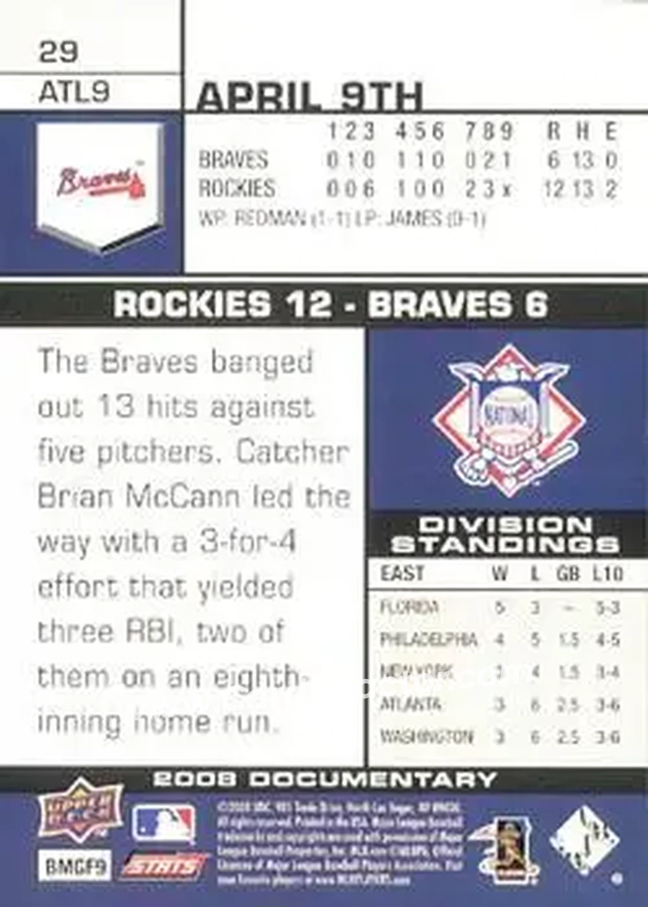 2008 Upper Deck Documentary #29 - Yunel Escobar - Atlanta Braves - Back 2008 Upper Deck Documentary #29 - Yunel Escobar - Atlanta Braves - Back