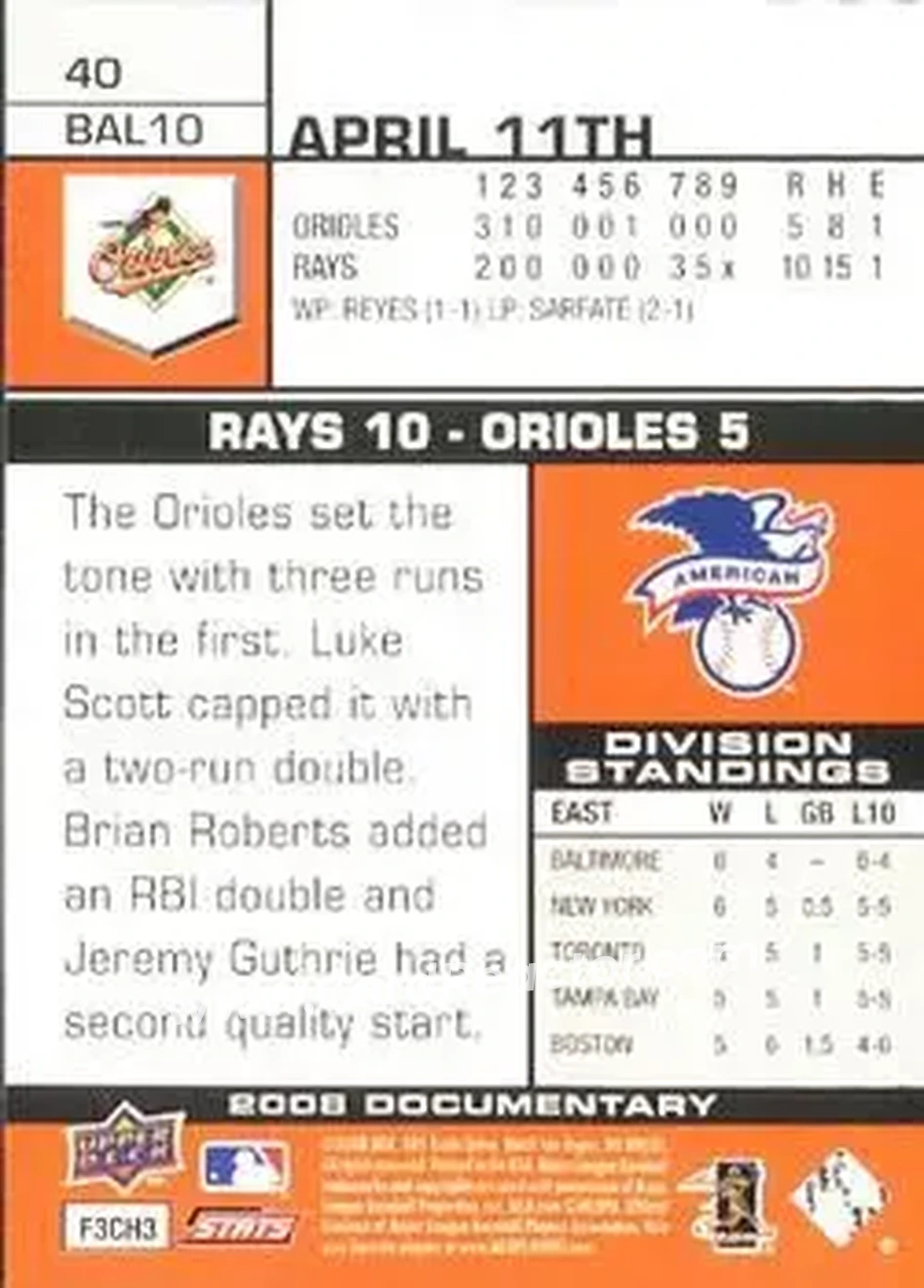 2008 Upper Deck Documentary #40 - Nick Markakis - Baltimore Orioles - Back 2008 Upper Deck Documentary #40 - Nick Markakis - Baltimore Orioles - Back