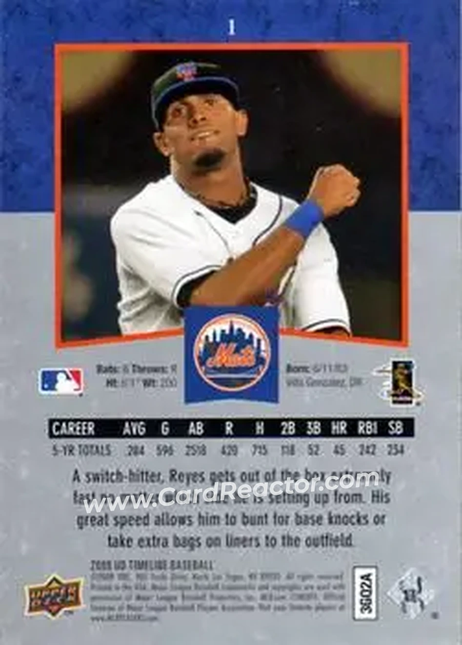 2008 Upper Deck Timeline #1 - Jose Reyes - New York Mets - Back