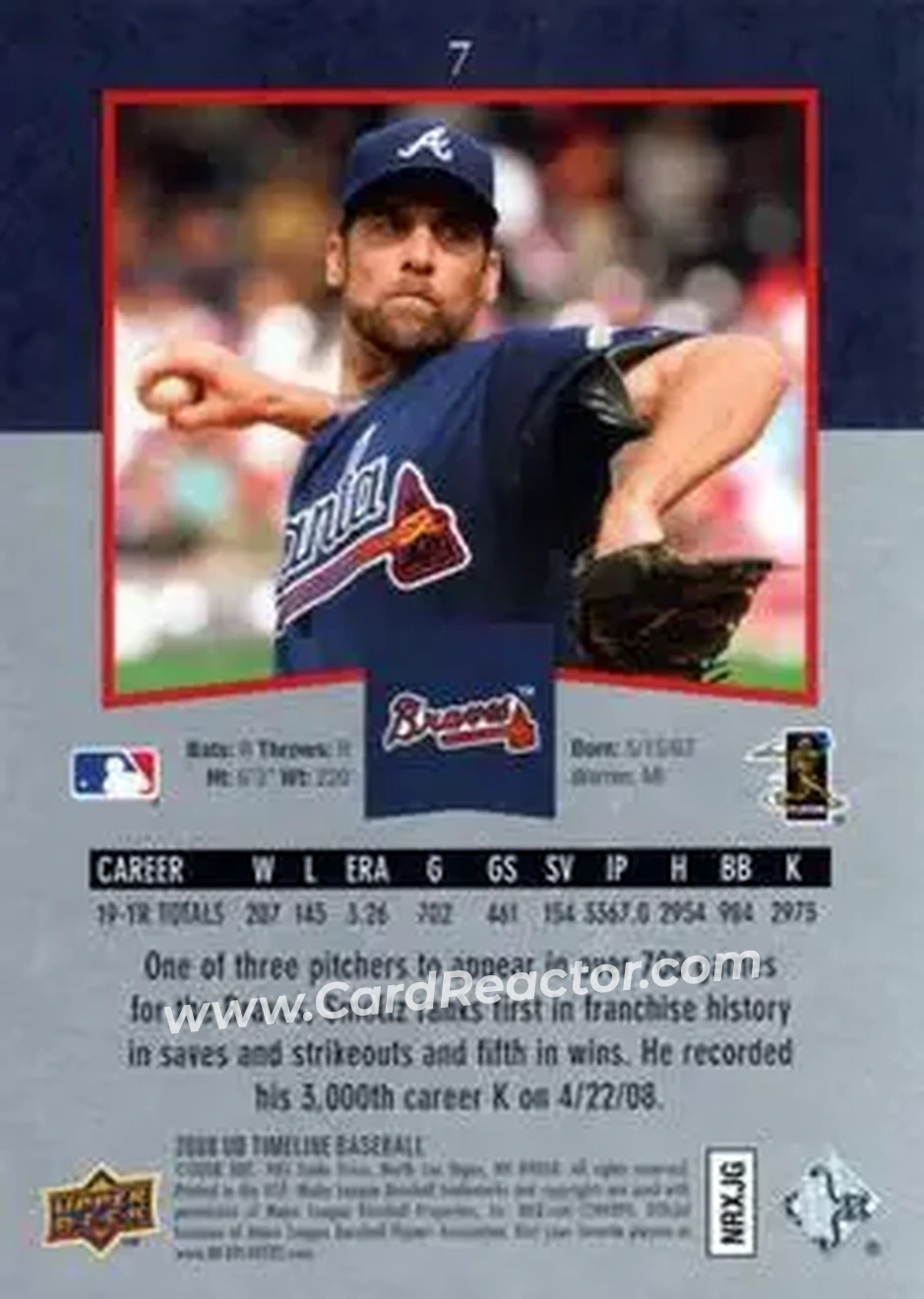 2008 Upper Deck Timeline #7 - John Smoltz - Atlanta Braves - Back