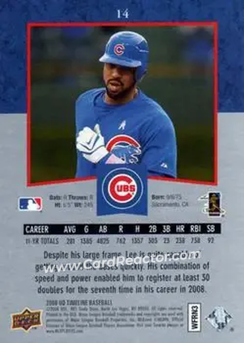 2008 Upper Deck Timeline #14 - Derrek Lee - Chicago Cubs - Back 2008 Upper Deck Timeline #14 - Derrek Lee - Chicago Cubs - Back