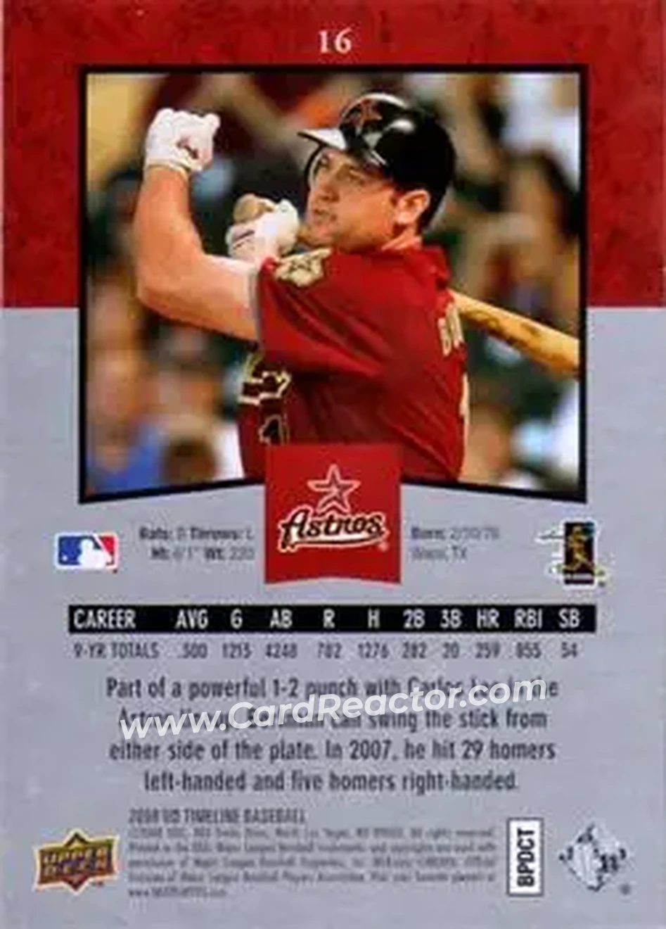 2008 Upper Deck Timeline #16 - Lance Berkman - Houston Astros - Back