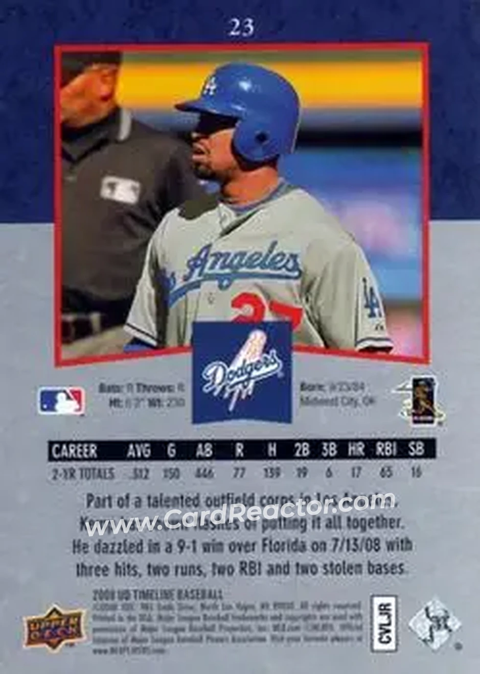 2008 Upper Deck Timeline #23 - Matt Kemp - Los Angeles Dodgers - Back