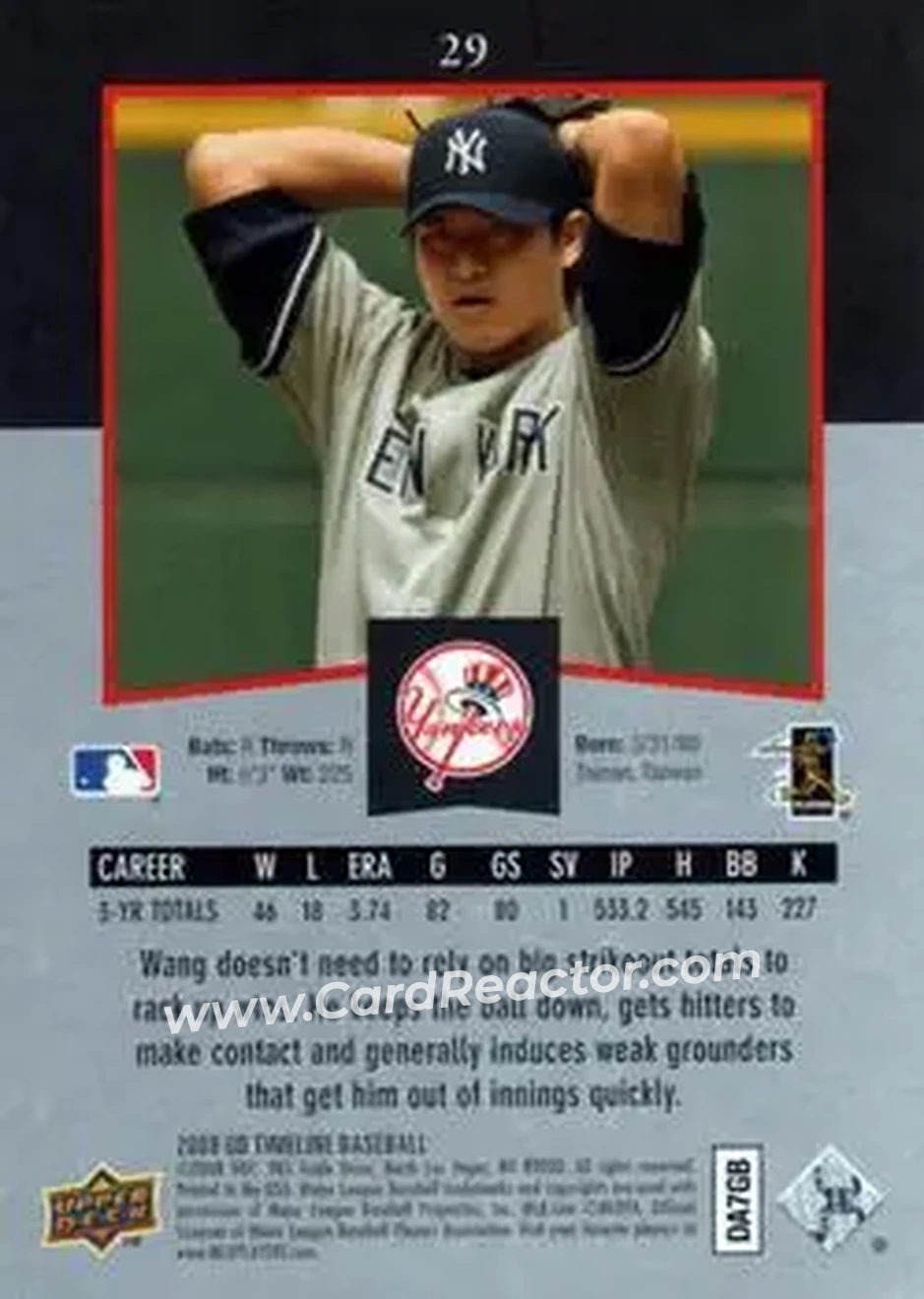 2008 Upper Deck Timeline #29 - Chien-Ming Wang - New York Yankees - Back