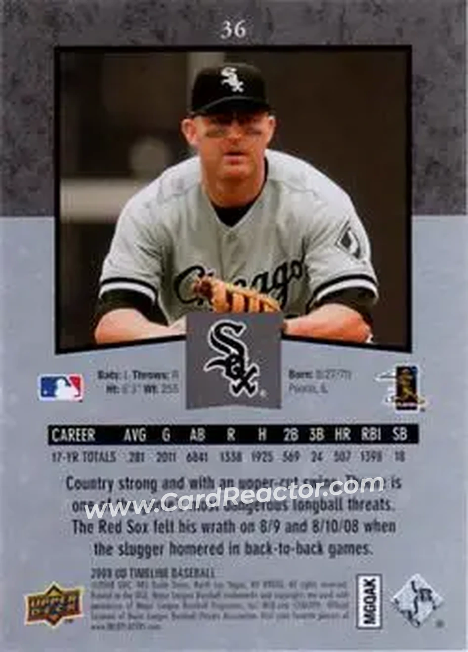 2008 Upper Deck Timeline #36 - Jim Thome - Chicago White Sox - Back 2008 Upper Deck Timeline #36 - Jim Thome - Chicago White Sox - Back