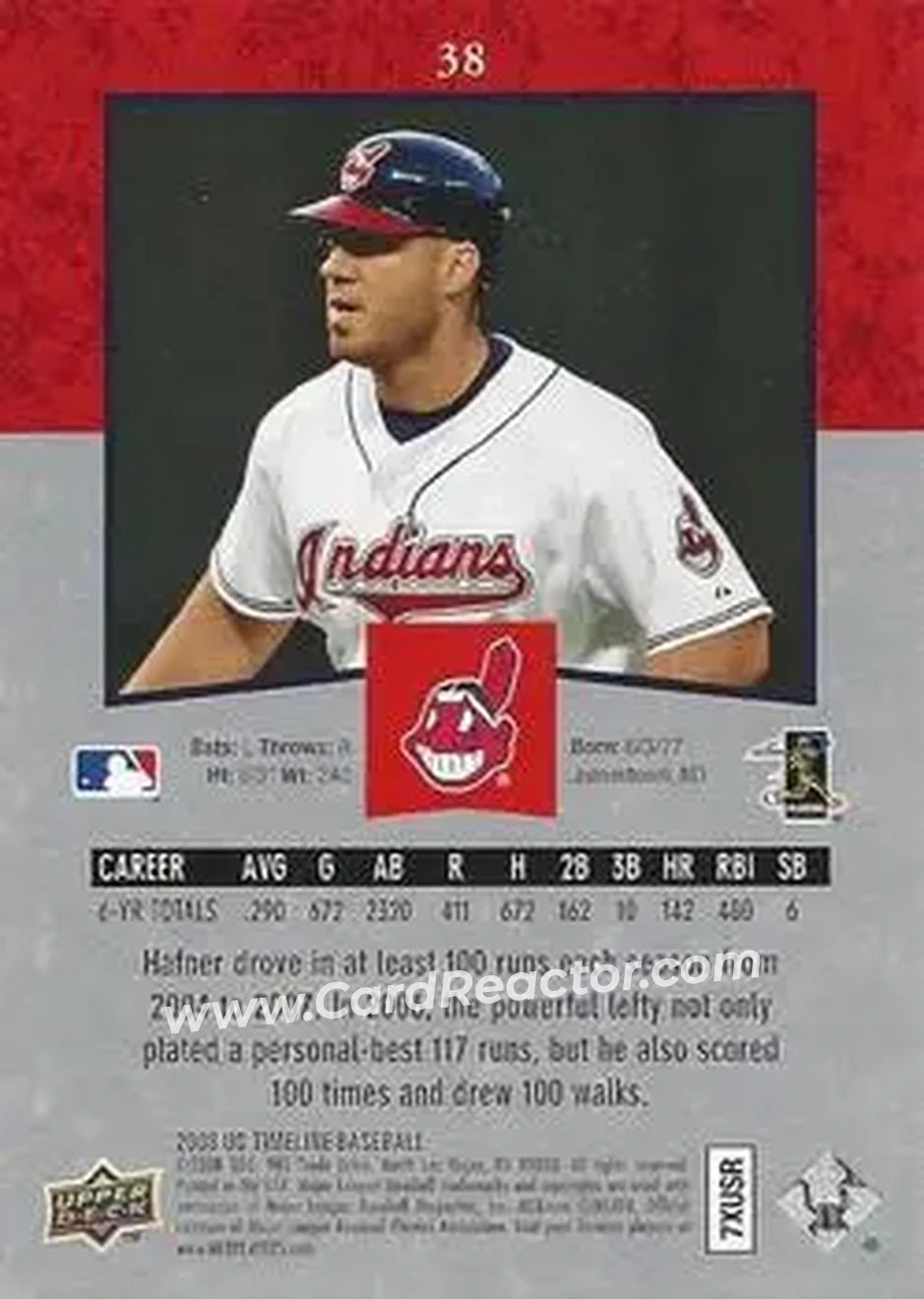 2008 Upper Deck Timeline #38 - Travis Hafner - Cleveland Indians - Back