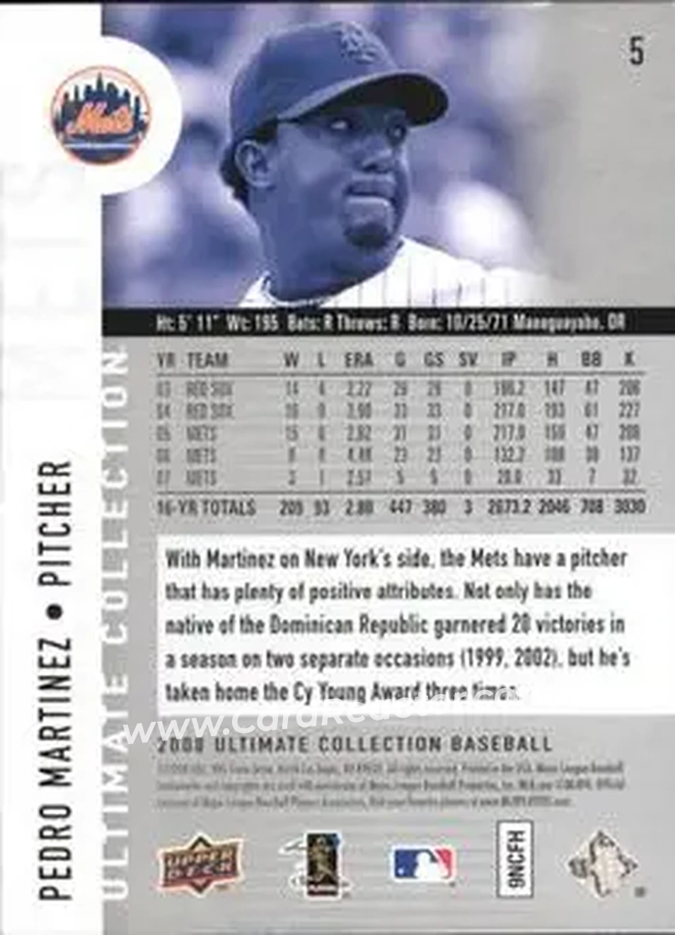 2008 Upper Deck Ultimate Collection #5 - Pedro Martinez - New York Mets - Back 2008 Upper Deck Ultimate Collection #5 - Pedro Martinez - New York Mets - Back