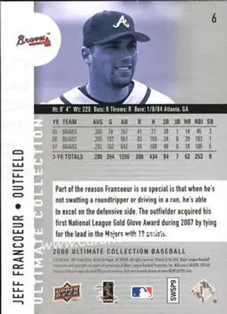 2008 Upper Deck Ultimate Collection #6 - Jeff Francoeur - Atlanta Braves - Back 2008 Upper Deck Ultimate Collection #6 - Jeff Francoeur - Atlanta Braves - Back