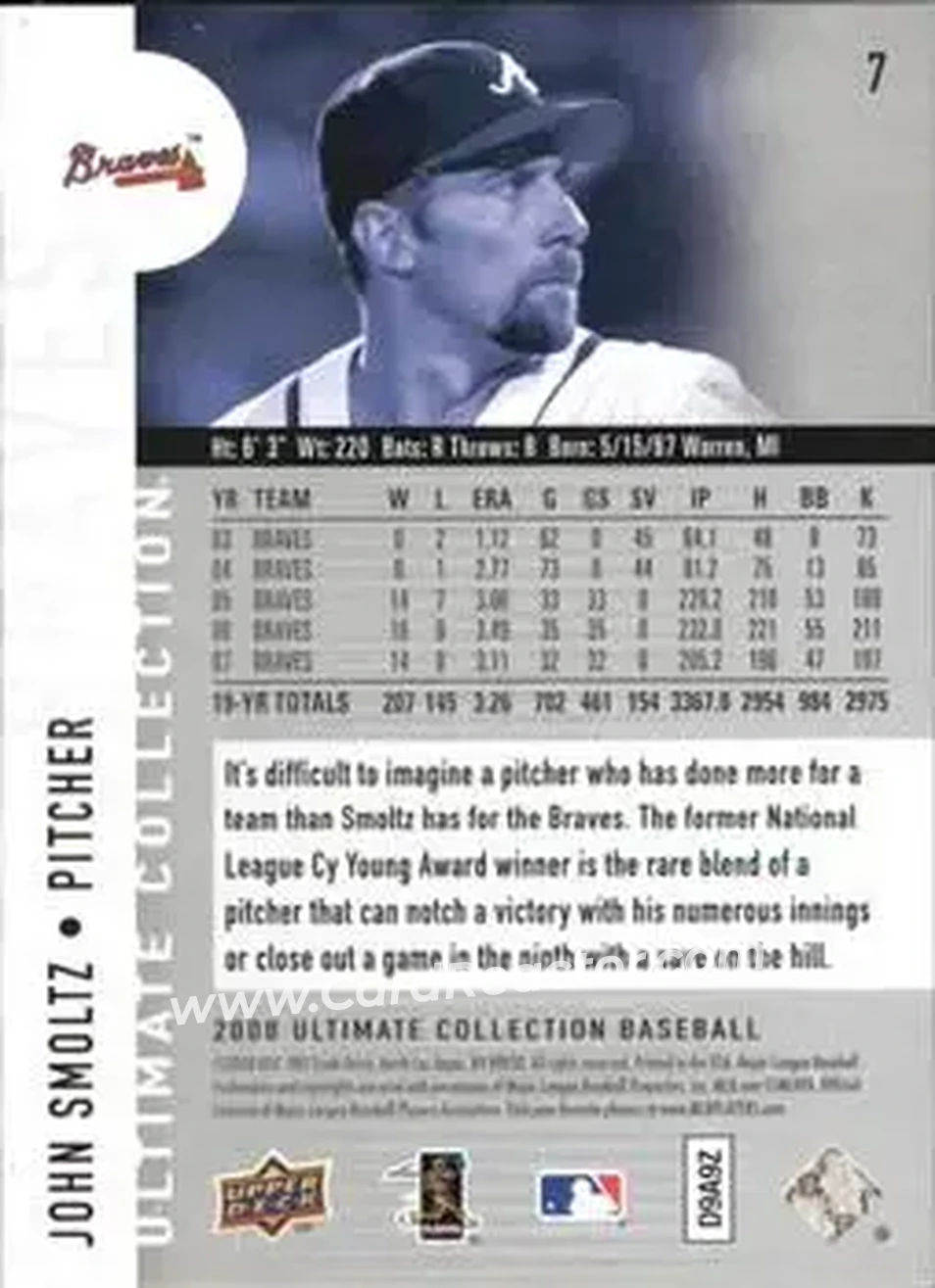 2008 Upper Deck Ultimate Collection #7 - John Smoltz - Atlanta Braves - Back