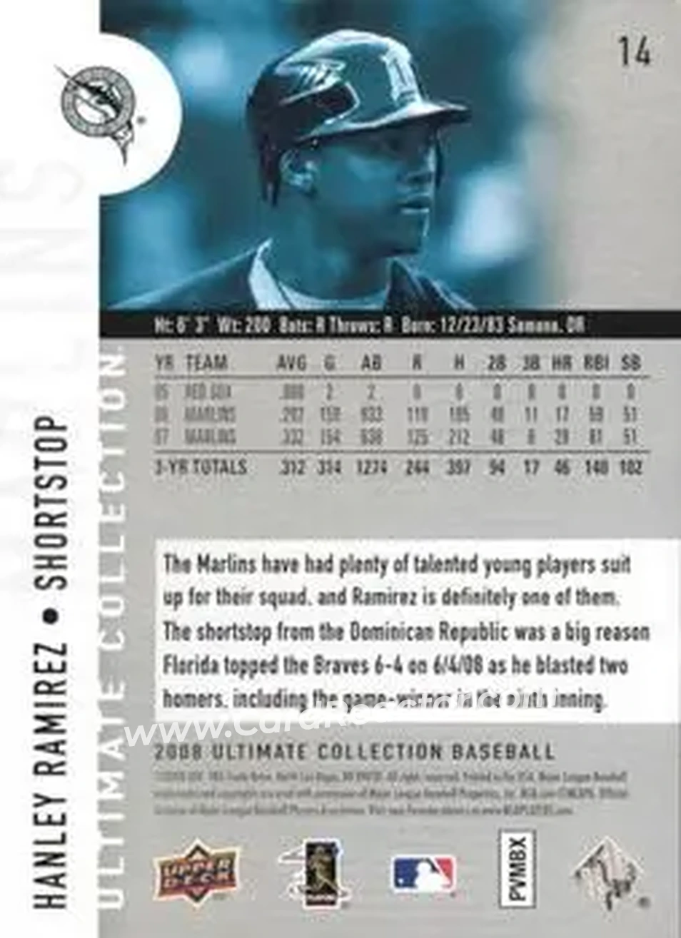 2008 Upper Deck Ultimate Collection #14 - Hanley Ramirez - Florida Marlins - Back 2008 Upper Deck Ultimate Collection #14 - Hanley Ramirez - Florida Marlins - Back