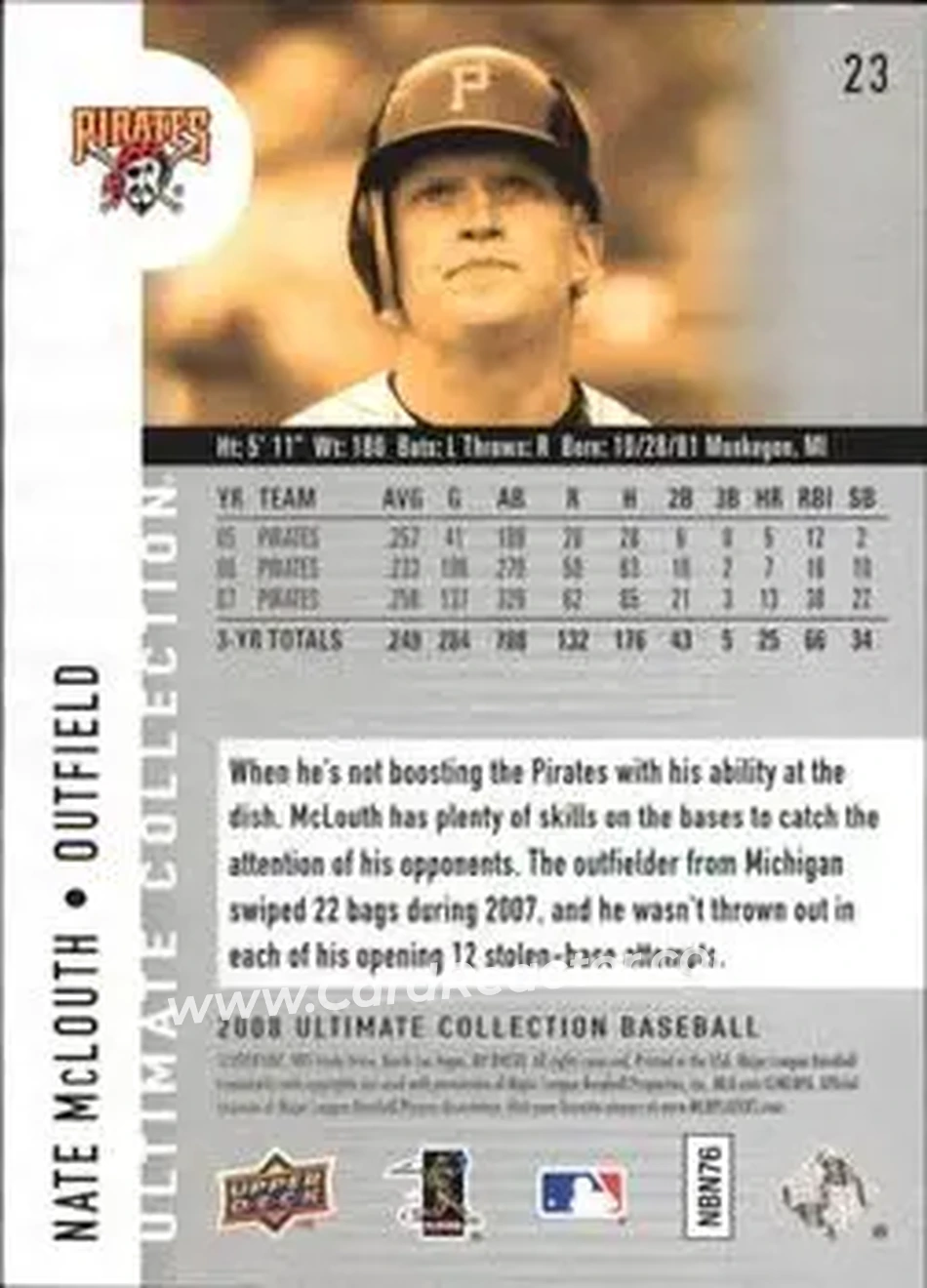 2008 Upper Deck Ultimate Collection #23 - Nate McLouth - Pittsburgh Pirates - Back