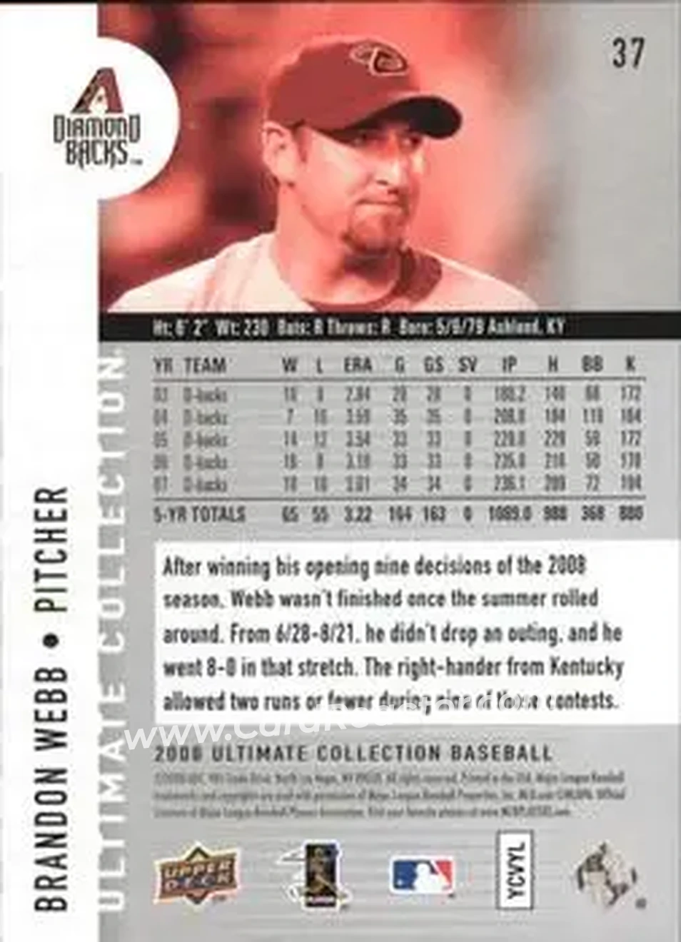 2008 Upper Deck Ultimate Collection #37 - Brandon Webb - Arizona Diamondbacks - Back 2008 Upper Deck Ultimate Collection #37 - Brandon Webb - Arizona Diamondbacks - Back