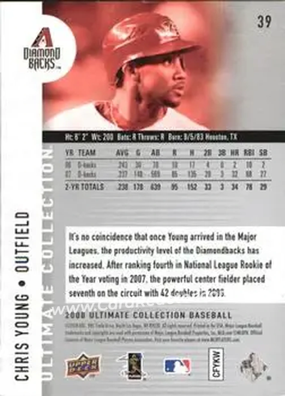 2008 Upper Deck Ultimate Collection #39 - Chris Young - Arizona Diamondbacks - Back 2008 Upper Deck Ultimate Collection #39 - Chris Young - Arizona Diamondbacks - Back